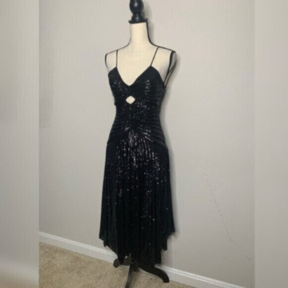 NWT A.L.C Lou Black Sequined Keyhole Midi Cocktail Dress - Picture 6 of 14
